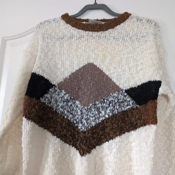 Vintage Boucle Retro 90s Geometric Boho Grunge Slouchy Coogi Style Sweater M - Picture 3 of 9